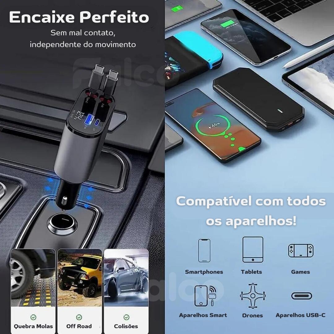 Carregador de Celular Automotivo 4 em 1 - Ultra Charge + BRINDE EXCLUSIVO PARA OS 100 PRIMEIROS! - Estilo Idea