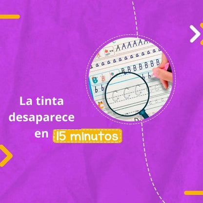 Kit con 4 cuadernos de caligrafía mágicos reutilizables + regalo extra - Tierra Lúdica